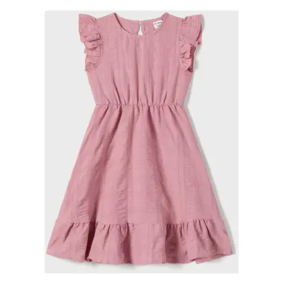 Family Matching Pink Ruffle-sleeve Texture Dresses and Color Block Short-sleeve T-shirts Sets