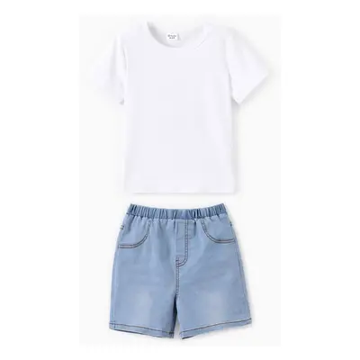 Toddler/Kid 2pcs Cooling Denim Solid Tee and Shorts Set