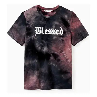 Mommy and Me Blessed Theme Tie-Dye Short Sleeves Cotton Tops