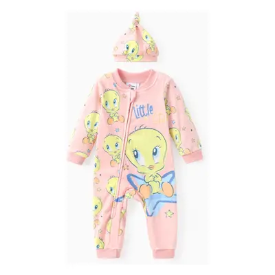 Looney Tunes Baby Boy/Girl 2pcs Character Pattern Fleece Long-sleeve Zipper Jumpsuit With Hat Se