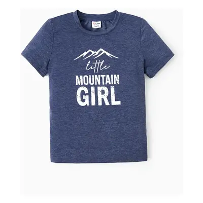 Quick-Dry Family Matching Deep Blue Short Sleeves Slogan Print Mountain Graphic Tee