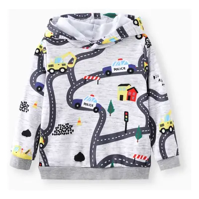 Toddler Boy Road Vehicle Print Hoodie Sweatshirt