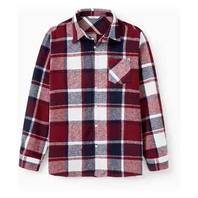 Family Matching Casual Long Sleeve Plaid Design Shirts and Knit Splicing Belted Dresses Sets