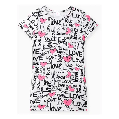 Toddler Girl Letter Heart Print Short-sleeve Dress