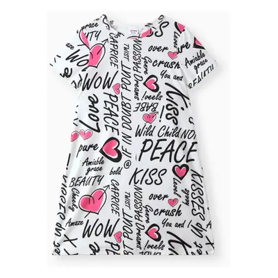 Kid Girl Letter Heart Print Short-sleeve Dress