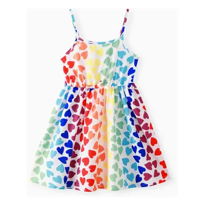 Kid Girl Colorful Heart Print Slip Dress