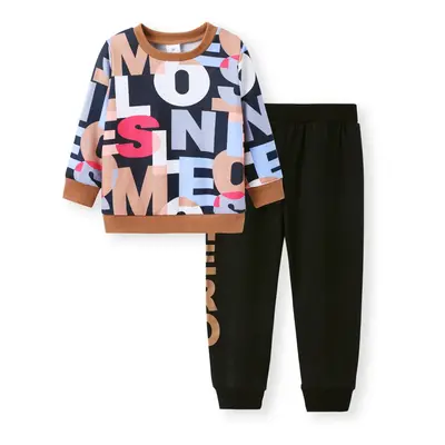 2-piece Toddler Boy Letter Print Pullover Sweatshirt and Pants Casual Set