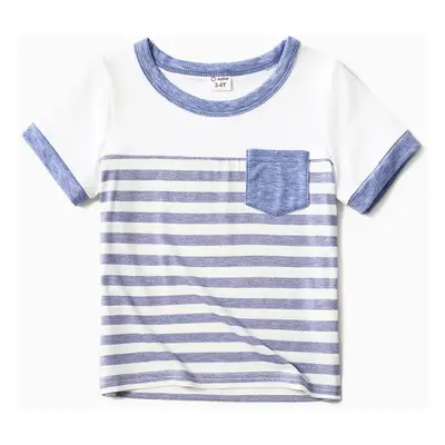 Family Matching Sets Short-sleeve T-shirts or Blue Striped V Neck Drop Shoulder Button Up Belted