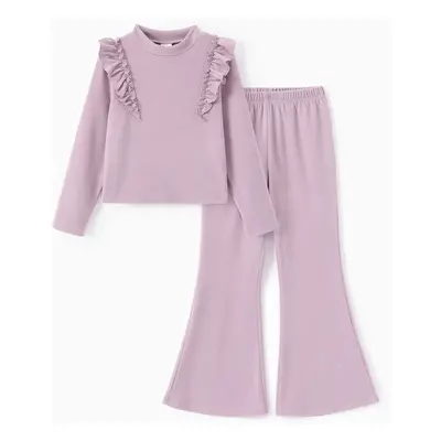 Kid Girl 2pcs Ruffled Turtleneck Tee and Flared Pants Set