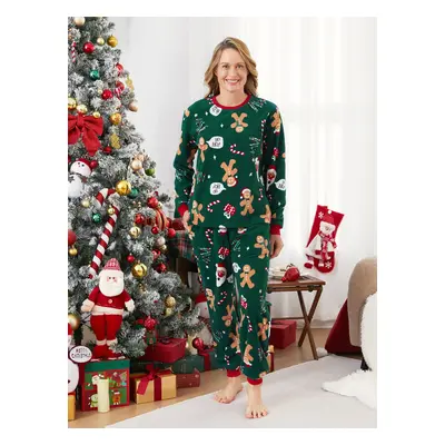 Christmas Pajamas Family Matching Fleece Gingerbread Man Long Sleeves Pajamas Sets with Pockets