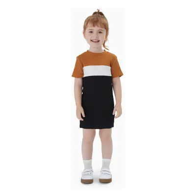 Family Matching Cotton Short-sleeve Colorblock Rib Knit Mock Neck Bodycon Dresses and Tops Sets