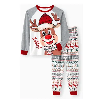 Matching Couple Outfits Christmas Pajamas Raglan Sleeves Cartoon Reindeer Graphic Allover Patter