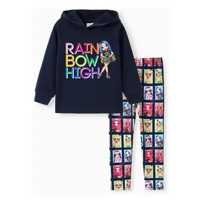 Rainbow High Toddler/Kid Girl 2pcs Violet Letter Pattern Hoodies And Naia™ Leggings Set