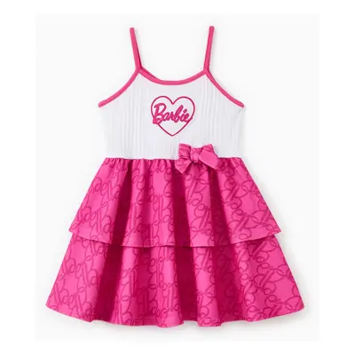 Barbie Mommy and Me Classic Letter Print Cotton Ruffle Bowknot Dress