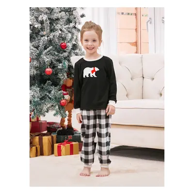 Christmas Family Pajamas Sets Glow in the Dark Polar Bear Top and Checkered Plaid Pants