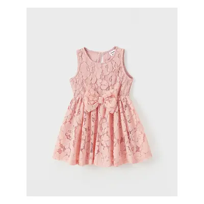 Family Matching Sets Pink Color Block Polo Shirt or Lace Eyelet Sleeveless Dress