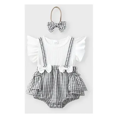 Little CoCo & Gentlemen - Baby Girl Bowknot Grid Ruffled Romper with Headband