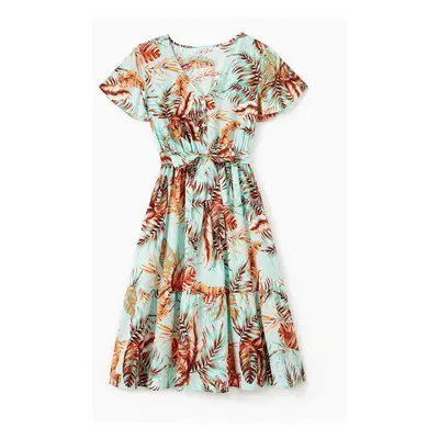 Mommy and Me Aqua Green Floral Button Up Ruffle Hem Dress or Matching Co-ord Set