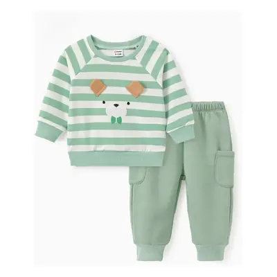 Baby Boy 2pcs Stripe 3D Bear Sweatshirt and Pants Set