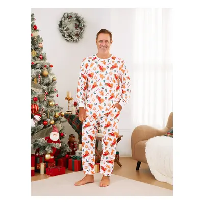 Christmas Family Matching Allover Xmas Pattern Pajamas Sets with Drawstring and Pockets