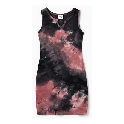 Mommy and Me Black and Red Tie-Dyed Sleeveless Body-con Dress