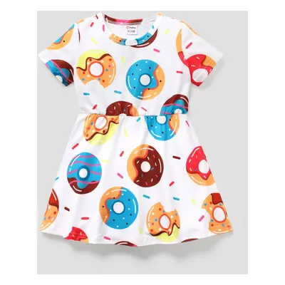 Toddler Girl Food Donut Print Short-sleeve Dress