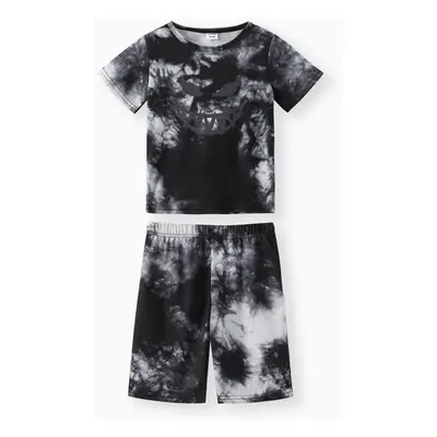 2pcs Kid Boy Tie Dyed Reflective Laser Short-sleeve Tee and Elasticized Shorts Set