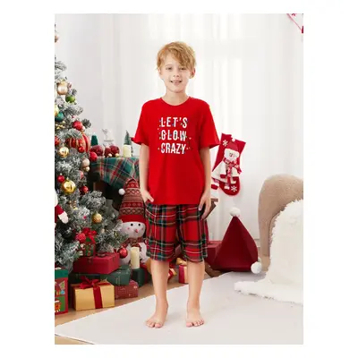 Christmas Family Short Sleeves Glow in the Dark Plaid Christmas Light Plaid Shorts Pajamas Sets 