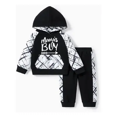 2pcs Baby Boy Letter Print Spliced Long-sleeve Hoodie and Sweatpants Set