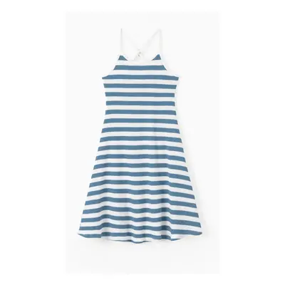 Family Matching Sets Preppy Style Striped Tee or Strap Midi Dress