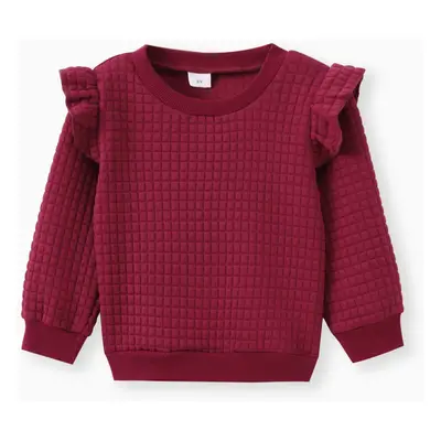 Toddler Girl Textured Ruffled Solid Pullover Sweatshirt