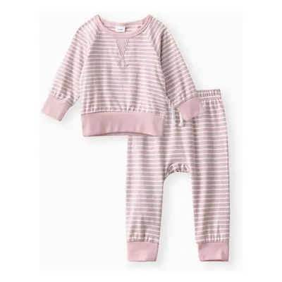 2pcs Baby 95% Cotton Long-sleeve All Over Striped Pullover and Trousers Set