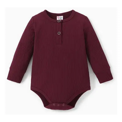 Baby Boy/Girl 95% Cotton Ribbed Long-sleeve Button Up Romper