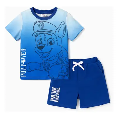 Paw Patrol 2pcs Toddler Boys Character Gradient Print with Striped Shorts Sporty Set