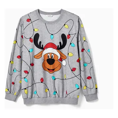 Christmas Family Matching Cartoon Reindeer & Lightbulb Print Long Sleeves Tops