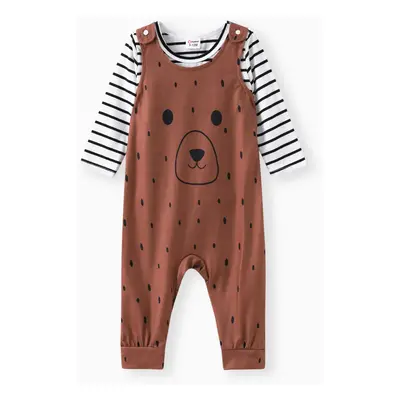 Baby Boy Striped Top & Animal Overalls Sets