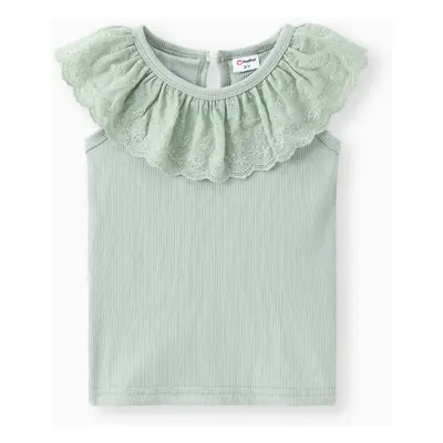 Sweet Sleeveless Ruffle Edge Tee for Toddler Girls - 95% Polyester and 5% Spandex - 1pc