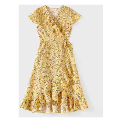 Family Matching Allover Floral Print Surplice Neck Short-sleeve Ruffled Dresses and Colorblock T