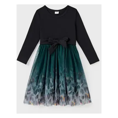 Family Matching Sets Long Sleeves Sweatshirt or Off-Shoulder Leopard Print Tulle Mesh Dress