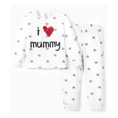 2pcs Baby Girl/Boy Letter and Heart Pattern Pajamas