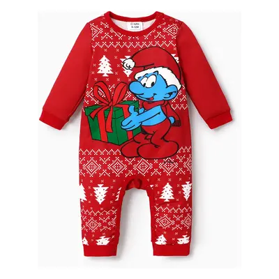 The Smurfs Family Matching Christmas Character & Snowflake Print Long-sleeve Top