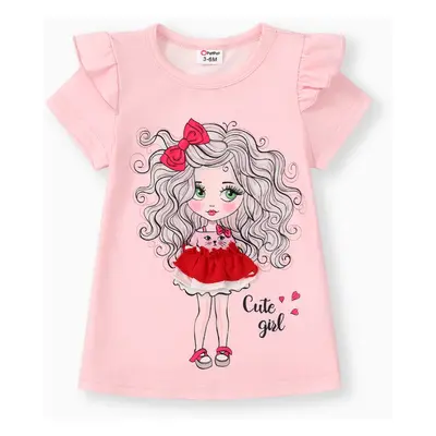 Baby Girl Character Print Flutter-sleeve Dress