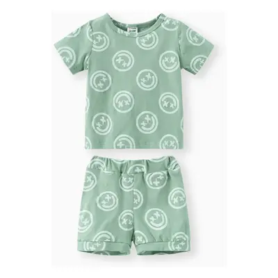 2pcs Baby Boy/Girl 95% Cotton Short-sleeve Allover Print Tee & Shorts Set