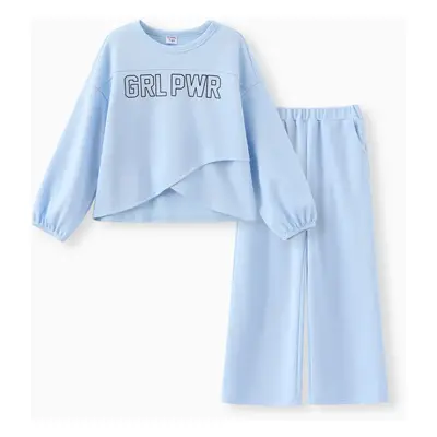 Kid Girl 2pcs Irregular Hemline Sweatshirt and Pants Set