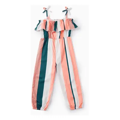 Toddler Girl Colorful Stripe Ruffled Cami Jumpsuit