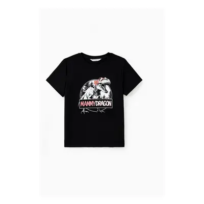 Family Matching Cotton Black Short Sleeves Dinosaur Graphic Tops