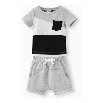 2pcs Baby Boy 95% Cotton Pocket Short-sleeve Tee and Elasticized Shorts Set