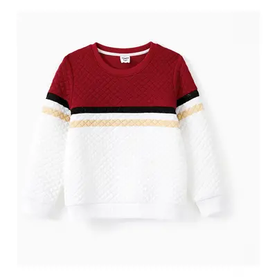 Family Matching Sets Color Block Sweatshirt or Red Velvet Polka Dots Mesh Tulle Dress with Hidde