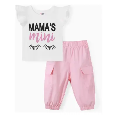 Baby/Toddler Girl 3pcs Letter Print Tee and Cargo Pants with Fanny Pack Set