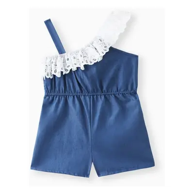 Toddler Girl Schiffy Design Sleeveless Denim Romper Jumpsuit Shorts